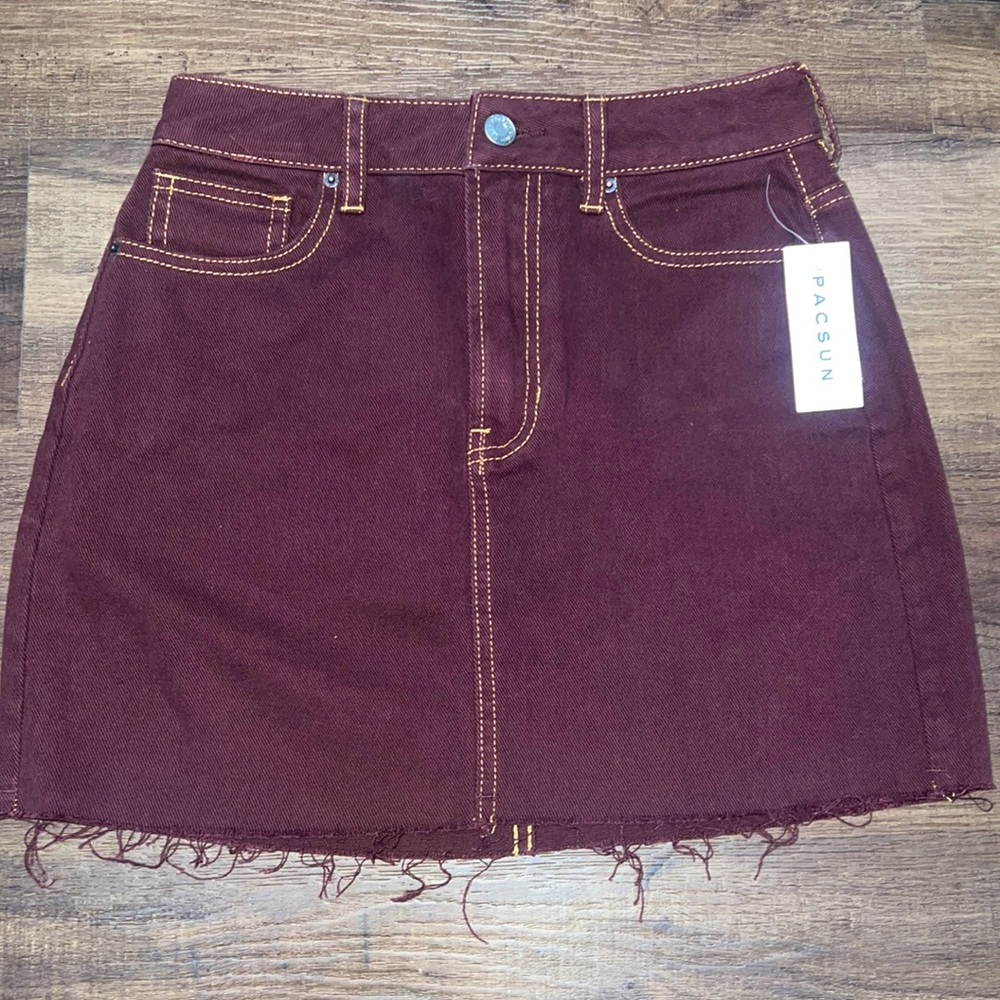 NWT PacSun Burgundy Denim Mini Skirt